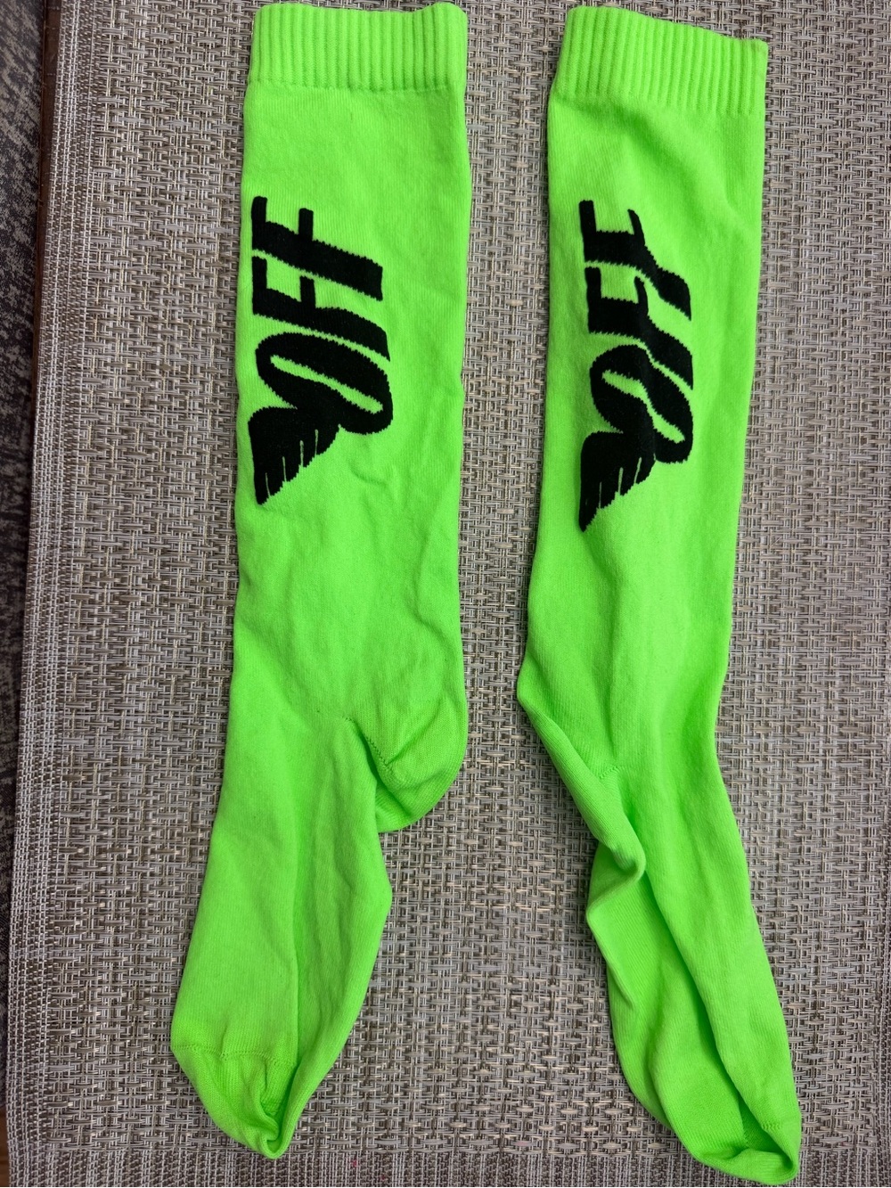 Off-White Neon Green Crew Socks with Black Logo